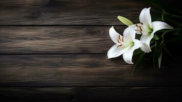 Beautiful Lily Flower on Wood Background with Copy Space, AI Generative photo