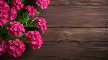 Sweet William Flower on Wooden Background with Copy Space, AI Generative photo