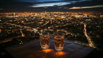 New Year's Eve Champagne Toast with Stunning City Skyline, AI Generative photo