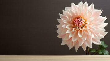 Beautiful Dahlia Flower on Wood Background with Copy Space, AI Generative photo