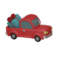 Red car delivers gifts Christmas illustration cartoon icon concept. isolated on transparent background PNG 3d rendering.