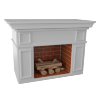 fireplace with winter white decorations illustration isolated on transparent background PNG 3d rendering.