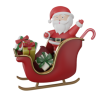 Santa Claus cartoon icon on sleigh with gifts about to be taken to everyone illustration isolated on transparent background PNG 3D rendering