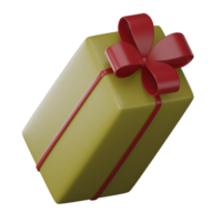 yellow gift box with red bow cartoon icon illustration isolated on transparent background PNG 3D rendering