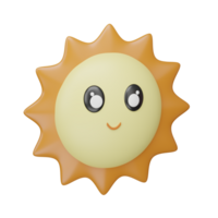 Sun icon character. cartoon cute emoji yellow and orange isolated on white transparent background Illustration PNG 3D Rendering.