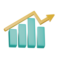 Growth 3d Bar chart with arrow going up. Success business, Graph growing up, financial icon, Graph trending upwards. Concept growth business and investment. on transparent background 3d rendering png