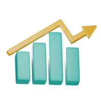 groei 3d bar tabel met pijl gaan omhoog. succes bedrijf, diagram groeit omhoog, financieel icoon, diagram trending omhoog. concept groei bedrijf en investering. Aan transparant achtergrond 3d renderen png