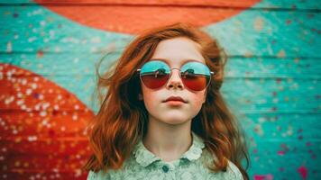 Stylish Summer Fashion Portrait Girl in Sunglasses on Pastel, AI Generative photo