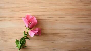 dulce guisante flor en madera antecedentes con Copiar espacio, ai generativo foto