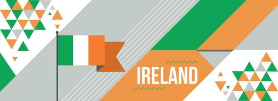 Ireland national or independence day banner design for country celebration. Flag of Ireland with modern retro design and abstract geometric icons. Vector illustration.