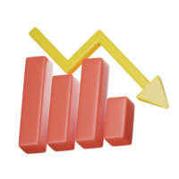 3d icon down of decreasing or declining bar chart graph with arrow going down on transparent background rendering png