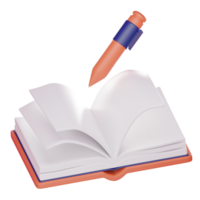 pencil writing in open book on transparent background. 3d rendering. png