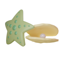 étoile de mer et fruits de mer dans le plage dans été sur isolé éléments sur blanc transparent Contexte illustration png 3d le rendu.