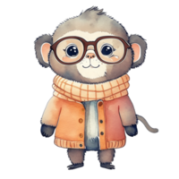 Monkey Wearing Winter Clothes AI Generative png