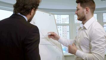 Businessman draws on the flip chart video