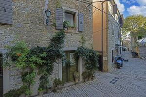 Picture from the town of Groznjan with idyllic cobbled streets and buildings made of natural stone photo