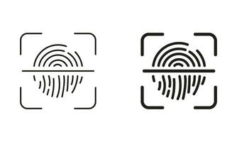 Fingerprint Identification Sign. Touch ID Pictogram. Biometric Identity Line and Silhouette Black Icon Set. Finger Print Scanner with Lock Symbol Collection. Isolated Vector Illustration.