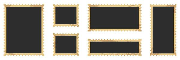 Old Photo Paper Set With Grunge Texture Frame In Different Shapes. Vintage Picture Set On White Background. Retro Black Photography Card Collection. Blank Photo Card. Isolated Vector Illustration.