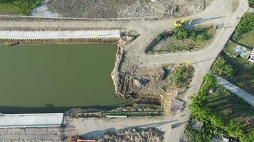 aerial view of river construction project in Gorontalo video