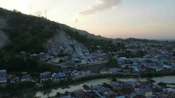 aerial view of the houses and the river in the middle video