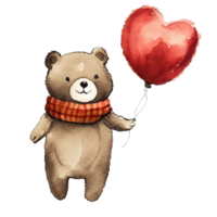 Bear Holding A Heart-Shaped Balloon AI Generative png