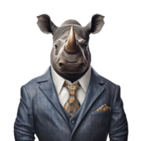 Portrait of Rhinoceros dressed in a formal blue, AI Generative png