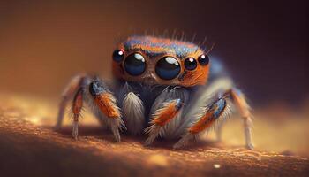 Spooky tarantula staring at camera in macro generated by AI photo
