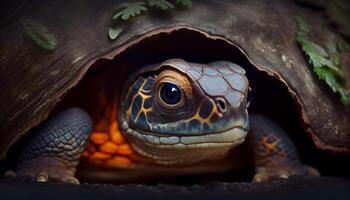 animal retrato reptil escamas en macro atención generado por ai foto