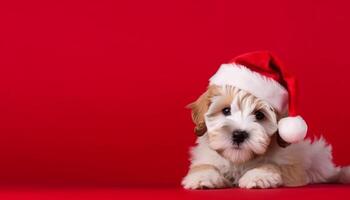 Cute puppy in costume sits for winter portrait generated by AI photo