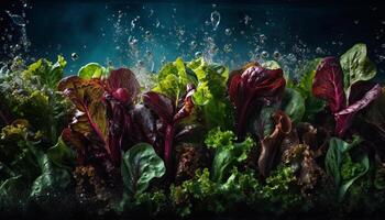 Healthy meal with fresh fish and vegetables underwater generated by AI photo