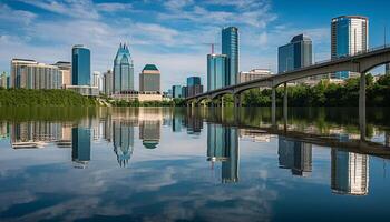 Urban skyline reflection brings architecture to life generated by AI photo