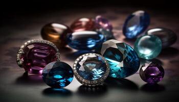 Shiny gemstone jewelry illuminates luxurious elegance generated by AI photo