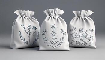 Packet illustration of textile bag with leaf decoration , photo