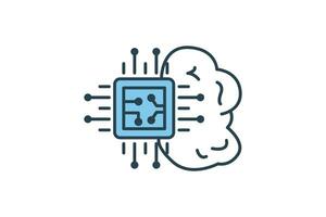 artificial intelligence icon. brain and cpu. icon related to device, artificial intelligence. flat line icon style. simple vector design editable