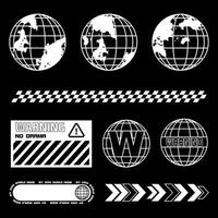 Retro futuristic element set, globes warning for T shirt Street Wear and Urban Style vector