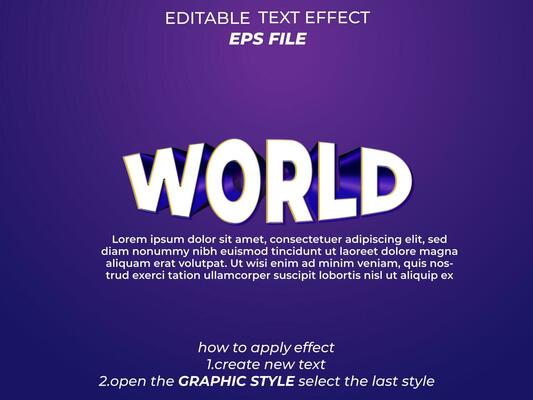 world 3D editable text effect, text style vector templateWeb