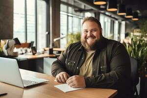 Plus size manager businessman CEO working in modern office, AI Generated photo