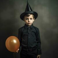 Happy halloween kid concept, a boy wearing halloween costume, AI Generated photo