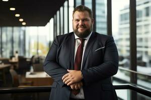 plus size manager businessman CEO confident and standing front of modern office,AI Generated photo