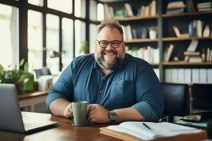 Plus size manager businessman CEO working in modern office, AI Generated photo