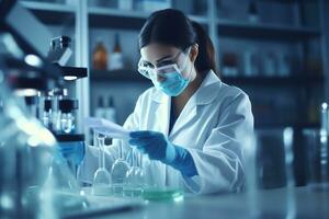 Professional health care researchers scientist working in medical science laboratory, AI Generated photo