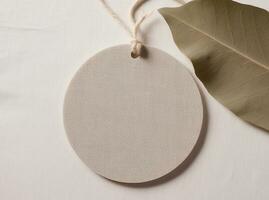 Empty mockup of circle tag label for brand organic shop, minimal eco friendly concept, AI Generated photo