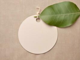 Empty mockup of circle tag label for brand organic shop, minimal eco friendly concept, AI Generated photo