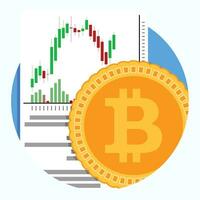 Exchange and trading of crypto currency. Finance money banking, virtual money graph emblem. Vector illustration