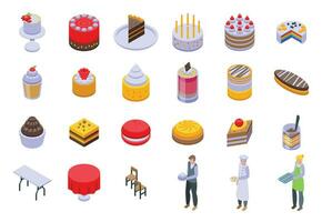 Dessert catering icons set isometric vector. Cook delivery vector