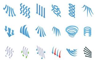 Cold air flow icons set isometric vector. Wind air effect vector