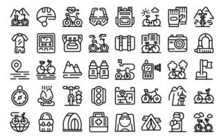 Bike trip icons set outline vector. Camp tool safety vector