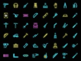 Masonry worker construction icon set vector neon