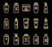 Sunscreen bottle icon set vector neon