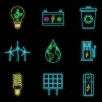 Save energy icon set vector neon